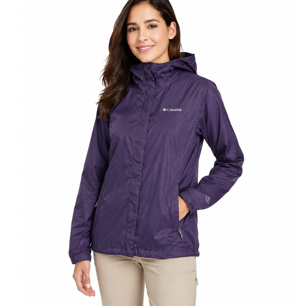 Columbia Women's Purple Hooded Rain Jacket Waterproof Hiking Outdoor | Medium